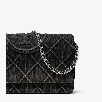 Tory Burch Fleming Denim Chain Crossbody Black