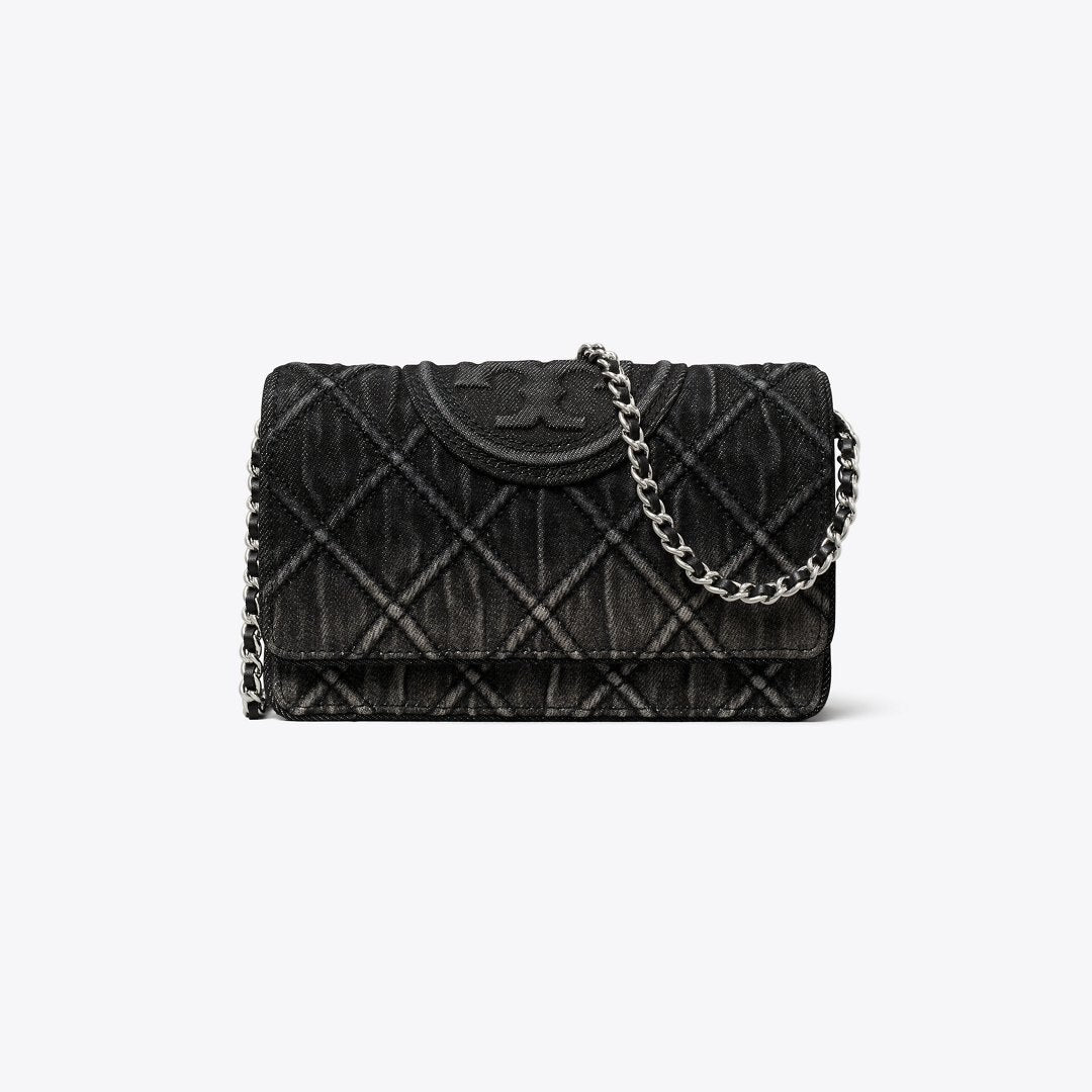 Tory Burch Fleming Denim Chain Crossbody Black