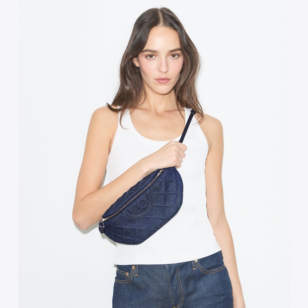 Tory Burch Fleming Denim Charm Belt Bag Blue