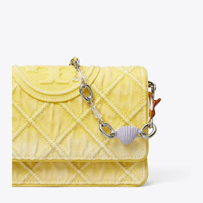 Tory Burch Fleming Denim Charm Chain Crossbody Yellow