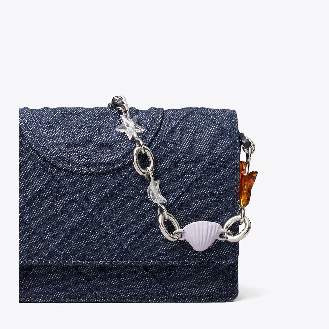 Tory Burch Fleming Denim Charm Chain Crossbody Blue