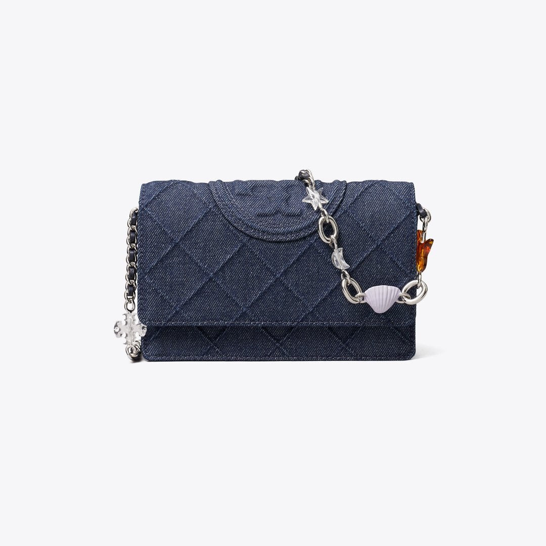 Tory Burch Fleming Denim Charm Chain Crossbody Blue