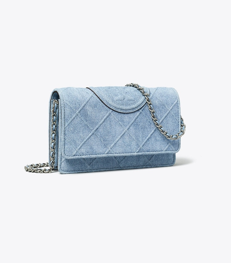Fleming Denim-Print Suede Crossbody Denim Denim
