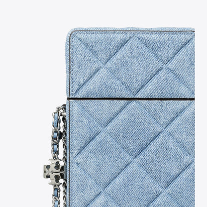 Tory Burch Fleming Denim-Print Suede Phone Crossbody Denim