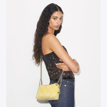 Tory Burch Fleming Denim Soft Crossbody Bag Yellow