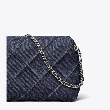 Tory Burch Fleming Denim Soft Crossbody Bag Blue