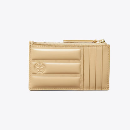 Tory Burch Fleming Patent Square Quilt Zip Card Case Vanilla Soft Serve