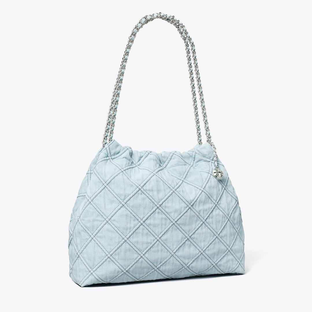 Tory Burch Fleming Soft Denim Hobo Bag Seltzer