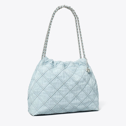 Tory Burch Fleming Soft Denim Hobo Bag Seltzer