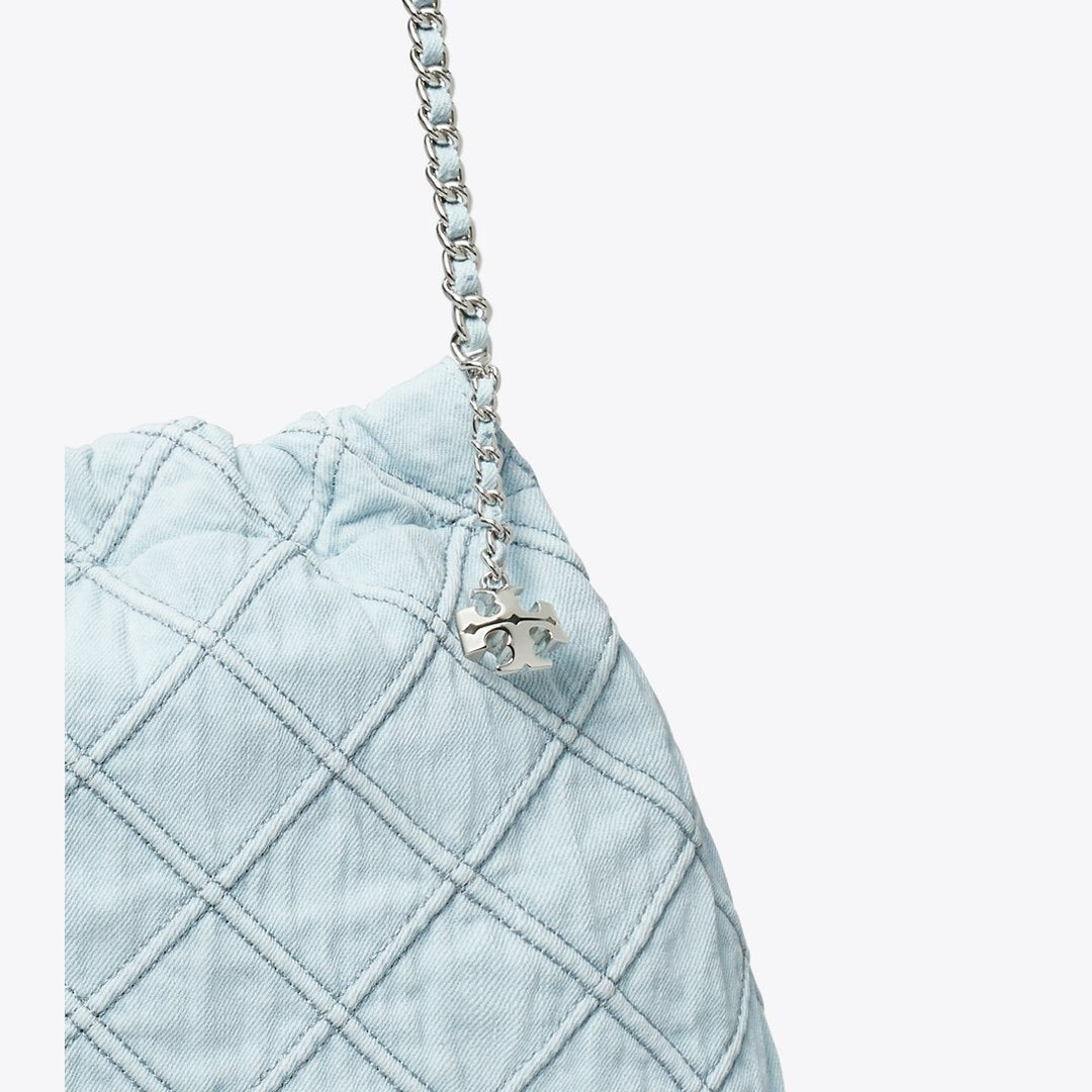 Tory Burch Fleming Soft Denim Hobo Bag Seltzer