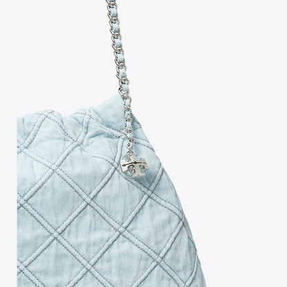 Tory Burch Fleming Soft Denim Hobo Bag Seltzer