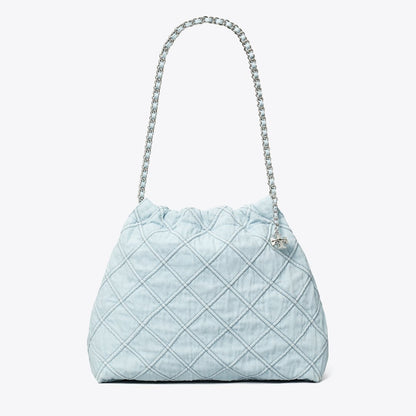 Tory Burch Fleming Soft Denim Hobo Bag Seltzer