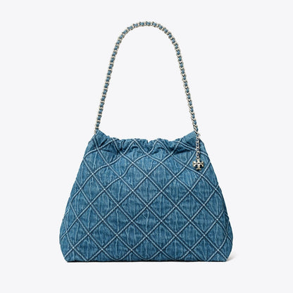 Tory Burch Fleming Soft Denim Hobo Bag Denim