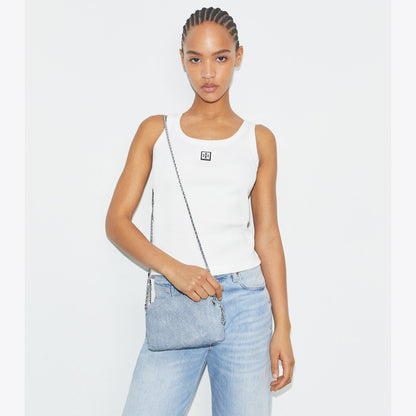 Tory Burch Fleming Soft Denim-Print Suede Crossbody Bag Denim