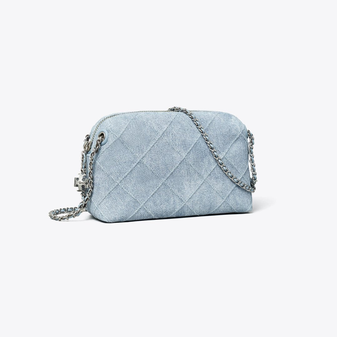 Tory Burch Fleming Soft Denim-Print Suede Crossbody Bag Denim