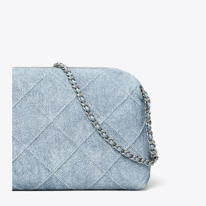 Tory Burch Fleming Soft Denim-Print Suede Crossbody Bag Denim