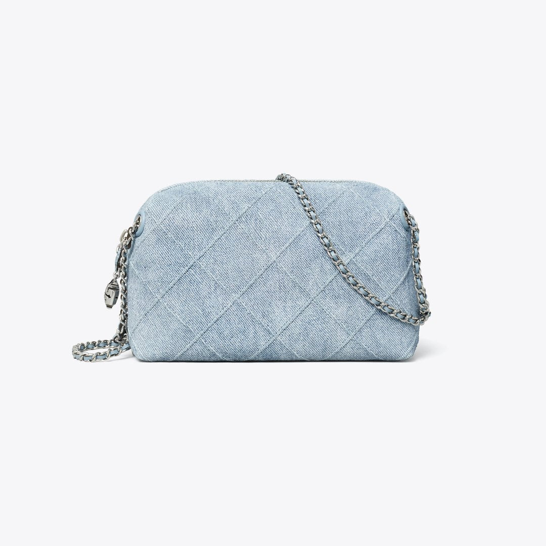 Tory Burch Fleming Soft Denim-Print Suede Crossbody Bag Denim