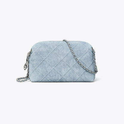 Tory Burch Fleming Soft Denim-Print Suede Crossbody Bag Denim