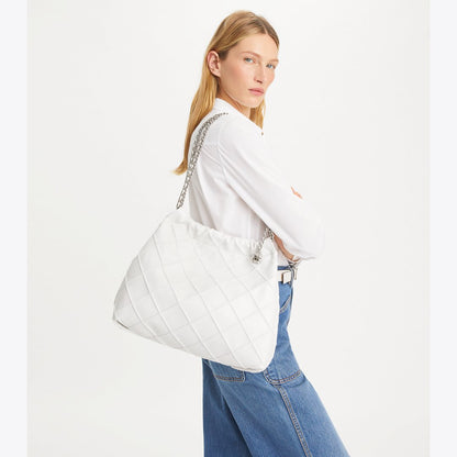 Tory Burch Fleming Soft Distressed Hobo Bag Blanc