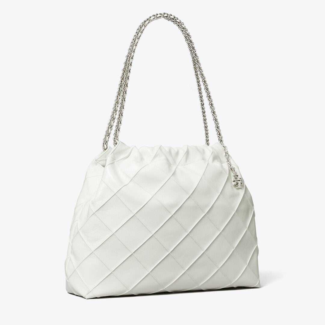 Tory Burch Fleming Soft Distressed Hobo Bag Blanc