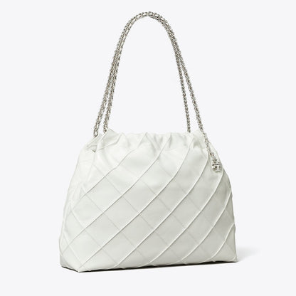 Tory Burch Fleming Soft Distressed Hobo Bag Blanc