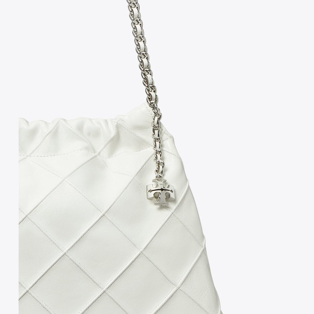 Tory Burch Fleming Soft Distressed Hobo Bag Blanc