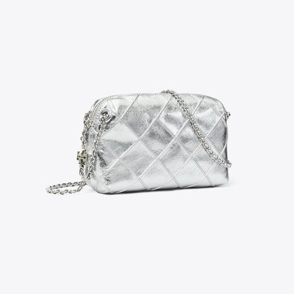Tory Burch Fleming Soft Metallic Crossbody Bag Silver