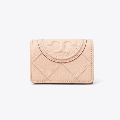 Tory Burch Fleming Soft Polished-Grain Small Flap Wallet Pink Dawn