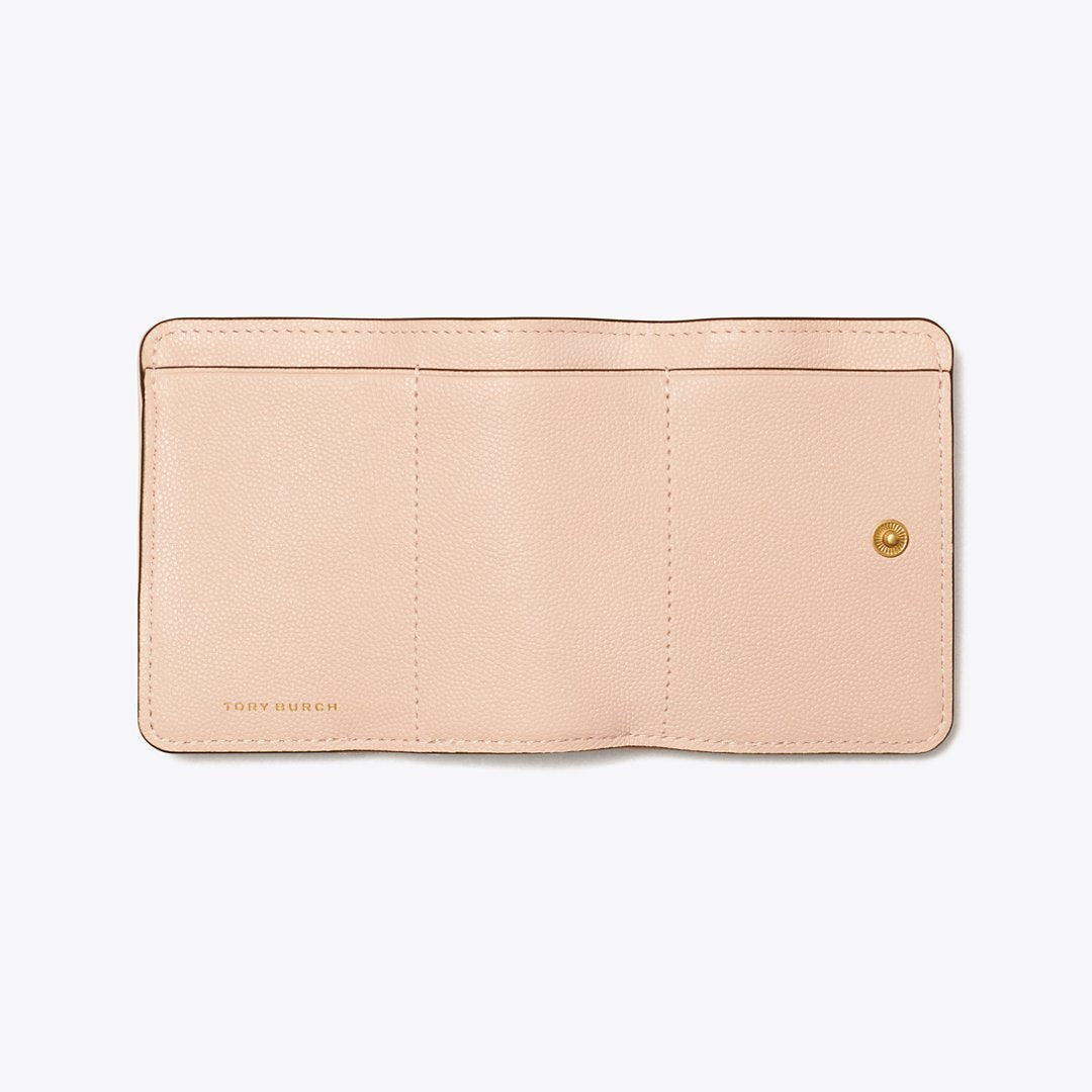 Tory Burch Fleming Soft Polished-Grain Small Flap Wallet Pink Dawn