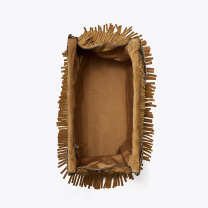 Tory Burch Fleming Suede Fringe Hobo Bag WILD TABACCO