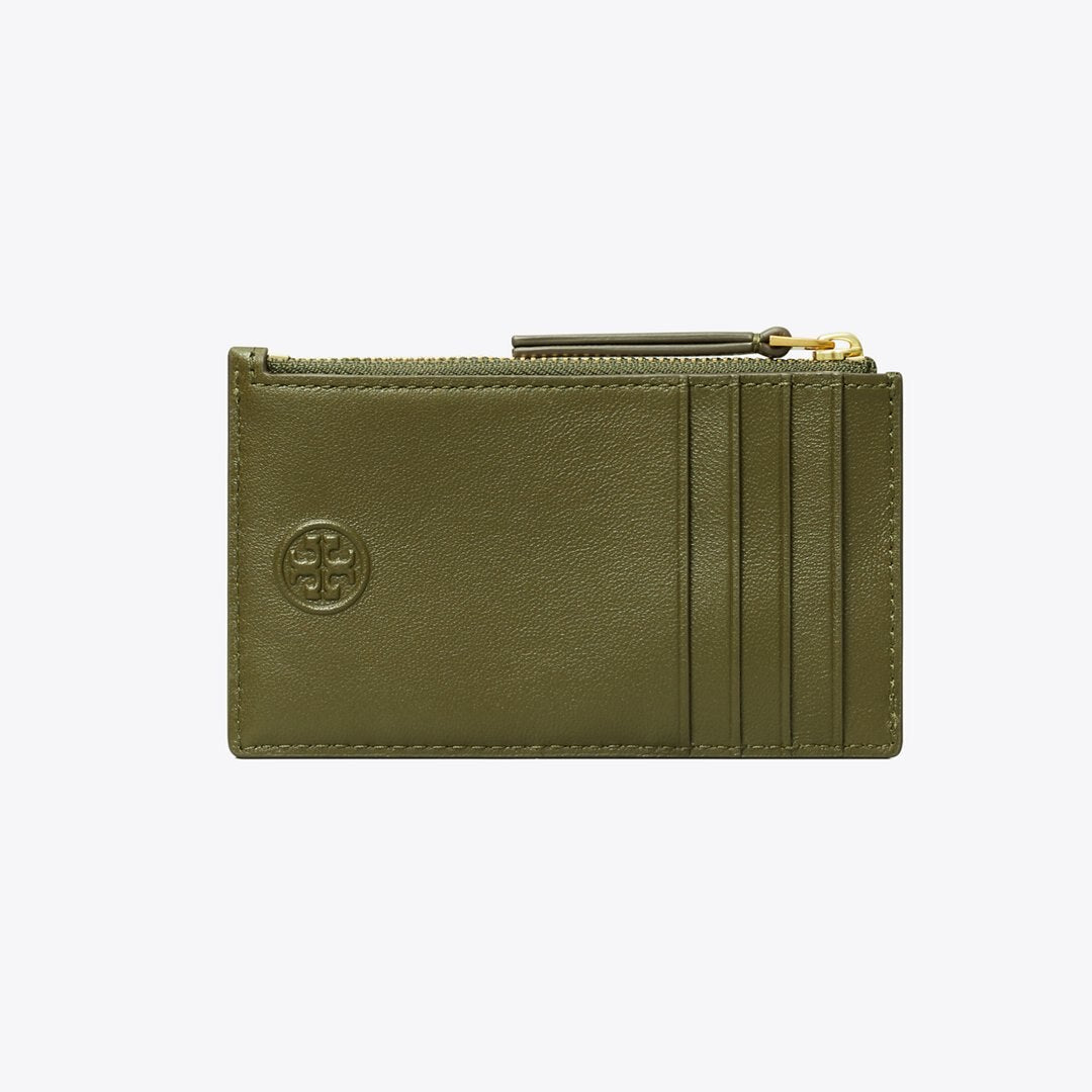 Tory Burch Fleming Zip Card Case Dark Olive
