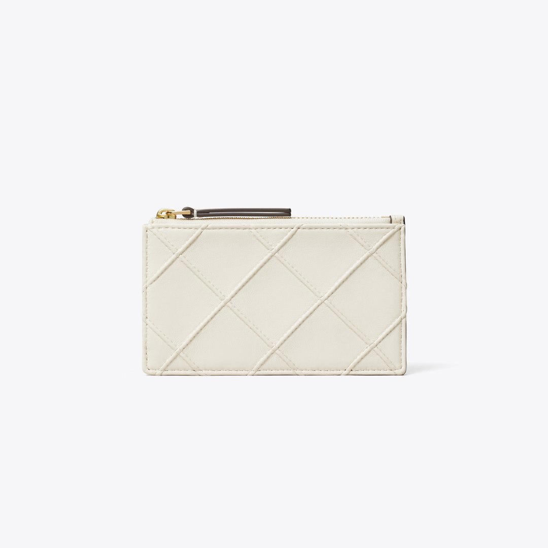 Tory Burch Fleming Zip Card Case Light Cream