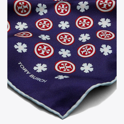 Tory Burch Floral Logo Triangle Scarf Navy Floral Logo