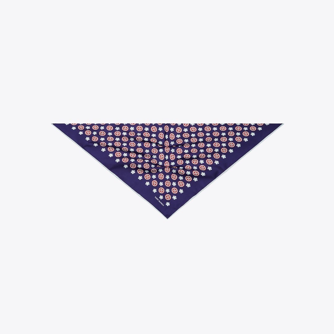 Tory Burch Floral Logo Triangle Scarf Navy Floral Logo