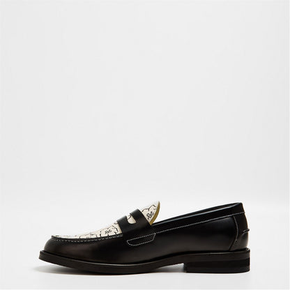  Floral Sketch Penny Loafers Black