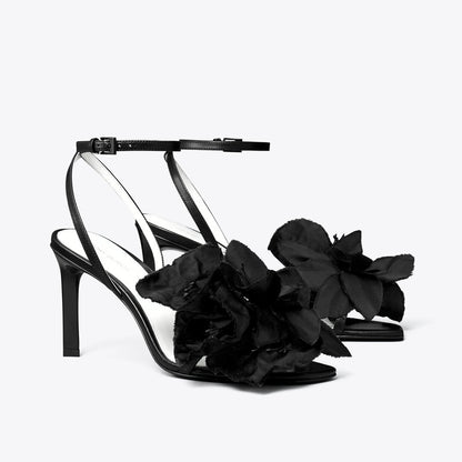 Tory Burch Flower Heeled Sandal PERFECT BLACK