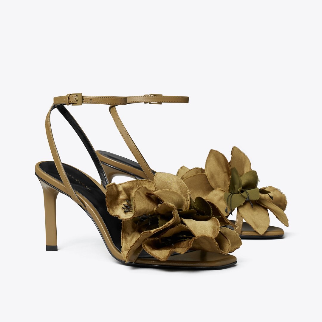 Tory Burch Flower Heeled Sandal RAMURE GREEN