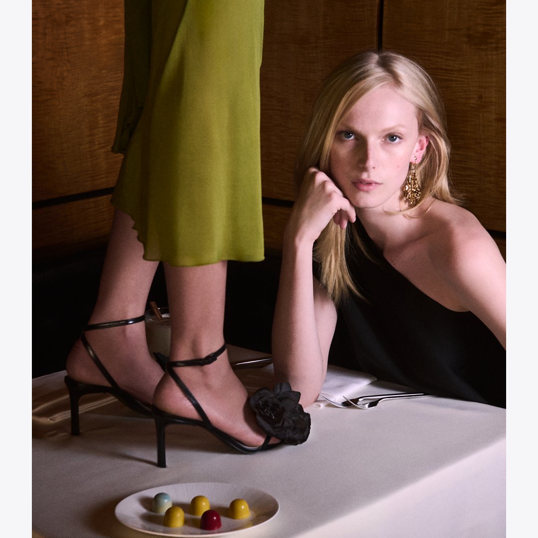 Tory Burch Flower Heeled Sandal PERFECT BLACK