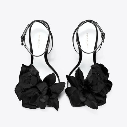 Tory Burch Flower Heeled Sandal PERFECT BLACK