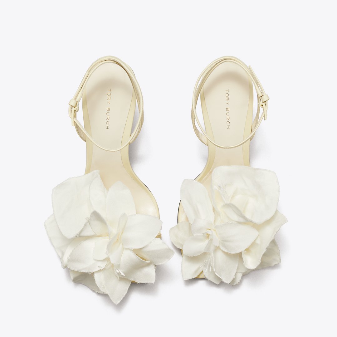 Tory Burch Flower Heeled Sandal SOFT CUSTARD