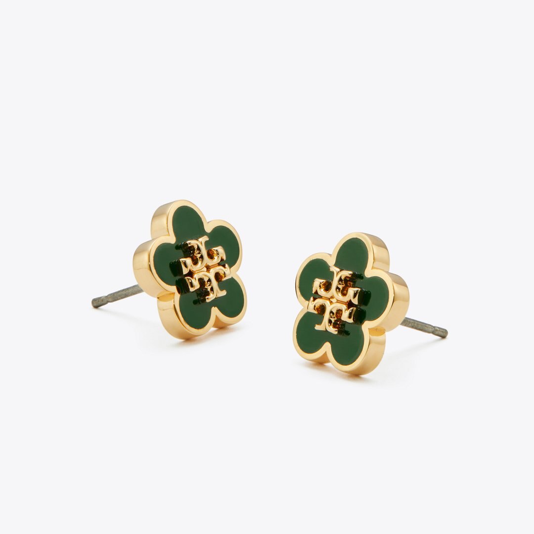 Tory Burch Forget Me Not Enamel Stud Earrings Tory Gold / Dark Kale
