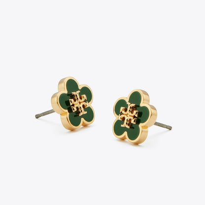 Tory Burch Forget Me Not Enamel Stud Earrings Tory Gold / Dark Kale
