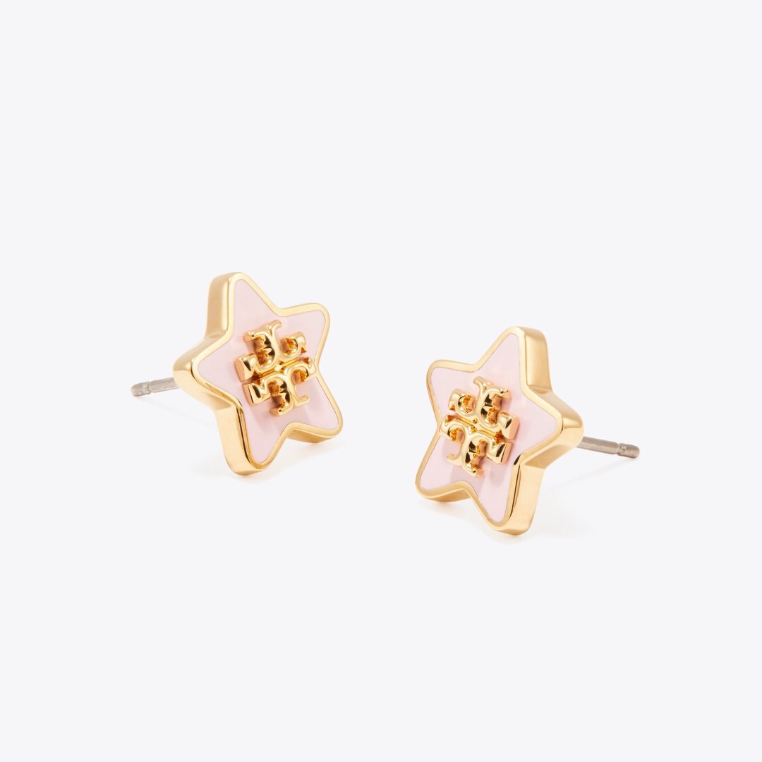 Tory Burch Forget Me Not Enamel Stud Earrings Tory Gold / Pink Snow