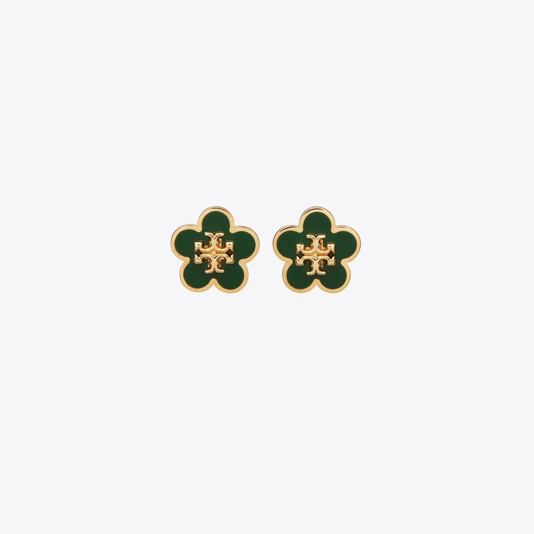 Tory Burch Forget Me Not Enamel Stud Earrings Tory Gold / Dark Kale