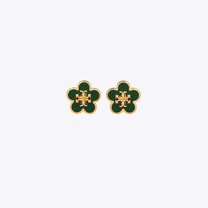 Tory Burch Forget Me Not Enamel Stud Earrings Tory Gold / Dark Kale