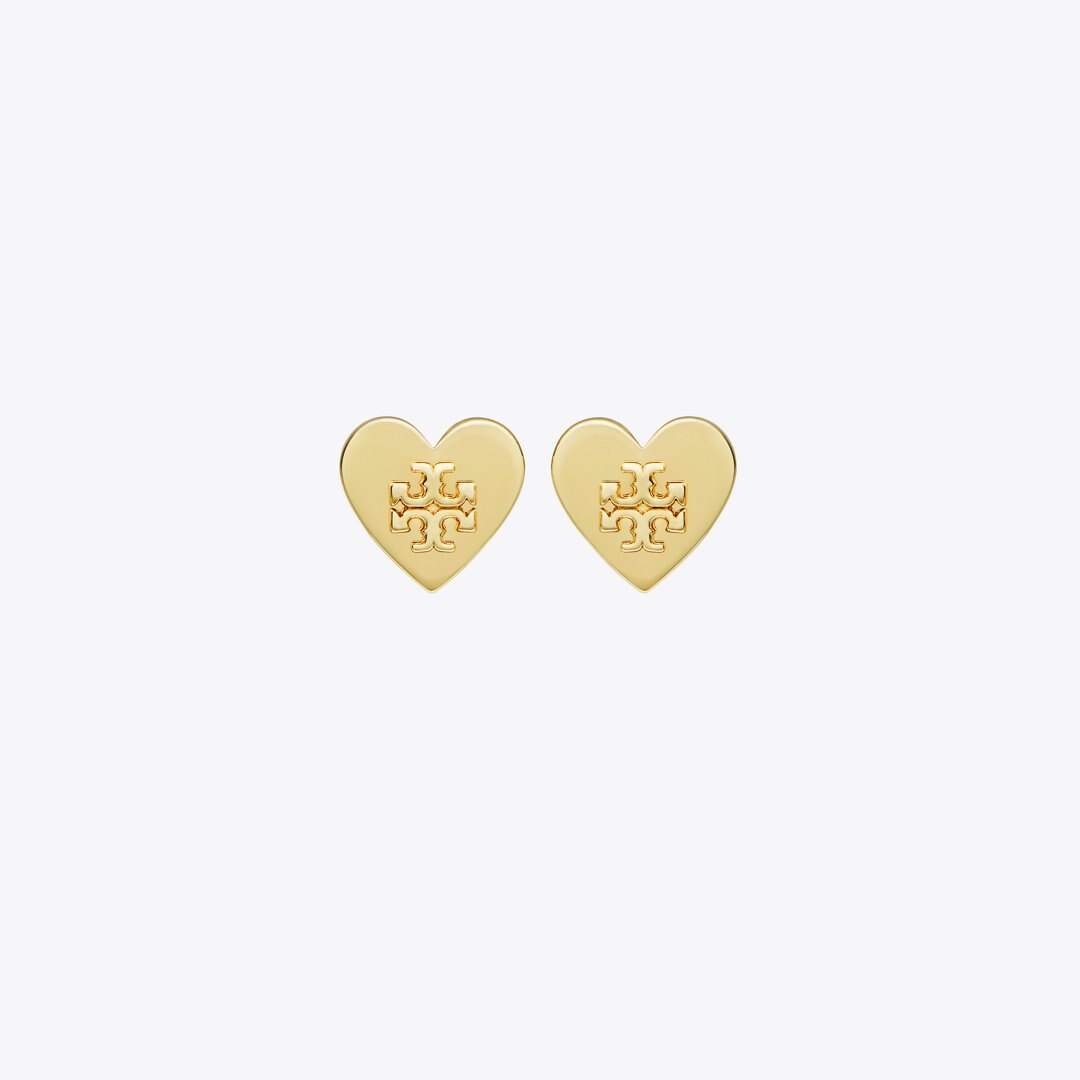 Tory Burch Forget Me Not Heart Stud Earrings Tory Gold