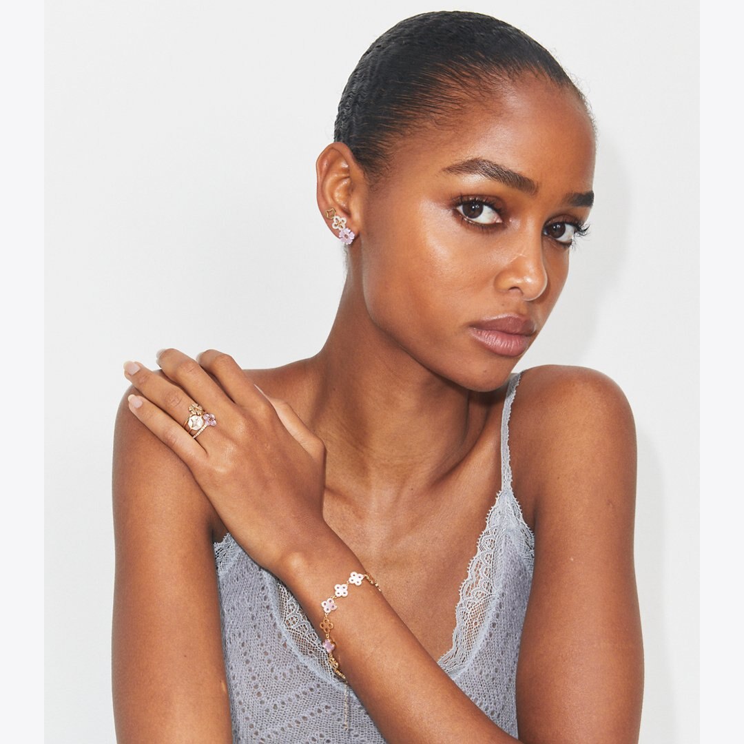 Tory Burch Forget Me Not Stacking Ring Set Tory Gold / Mother of Pearl / Crystal