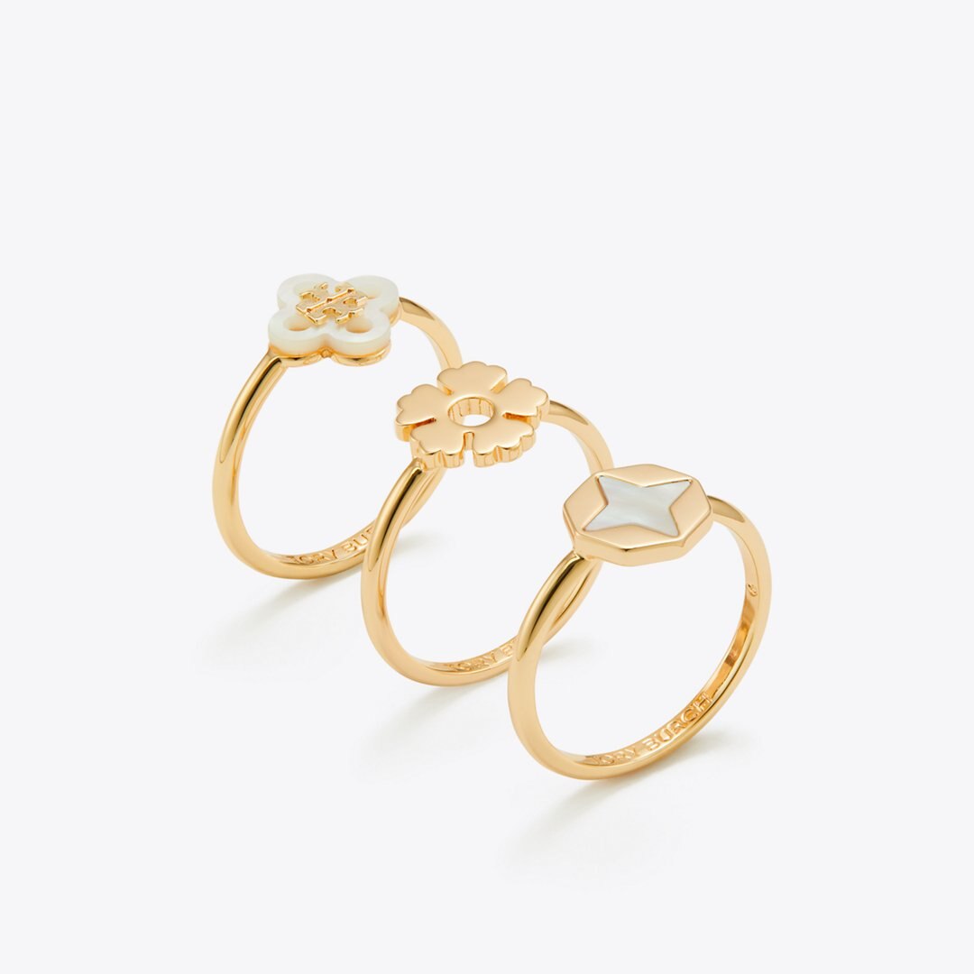 Tory Burch Forget Me Not Stacking Ring Set Tory Gold / Mother of Pearl