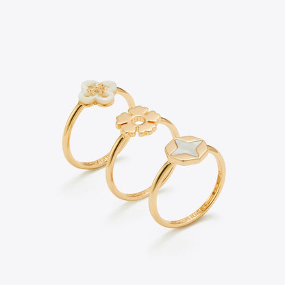 Tory Burch Forget Me Not Stacking Ring Set Tory Gold / Mother of Pearl