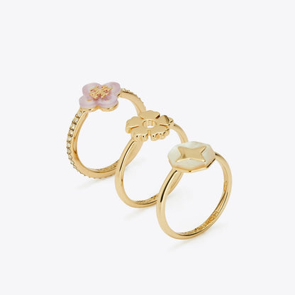 Tory Burch Forget Me Not Stacking Ring Set Tory Gold / Mother of Pearl / Crystal